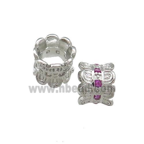 Copper Tube Beads Pave Zircon Platinum Plated