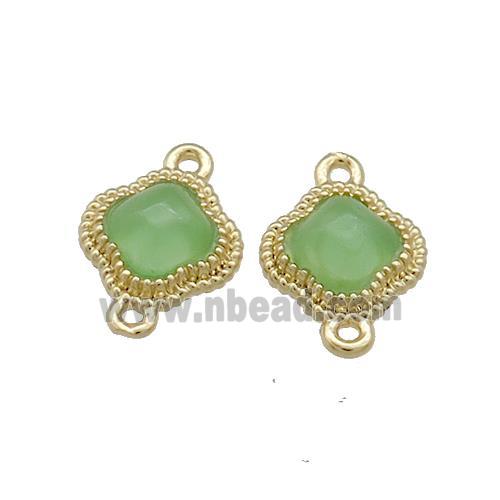Copper Clover Connector Pave Green Jade Gold Plated