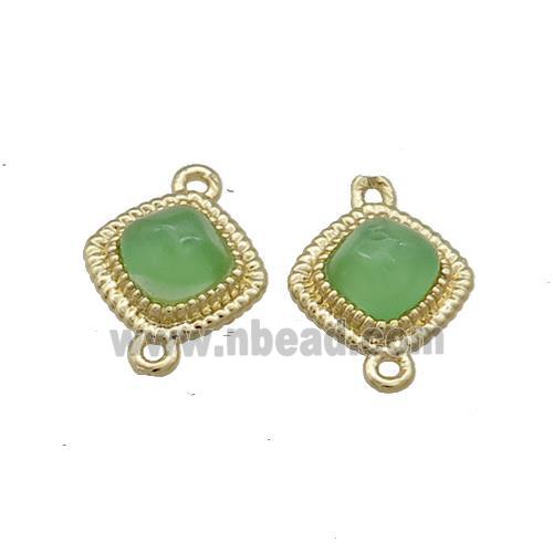 Copper Square Connector Pave Green Jade Gold Plated