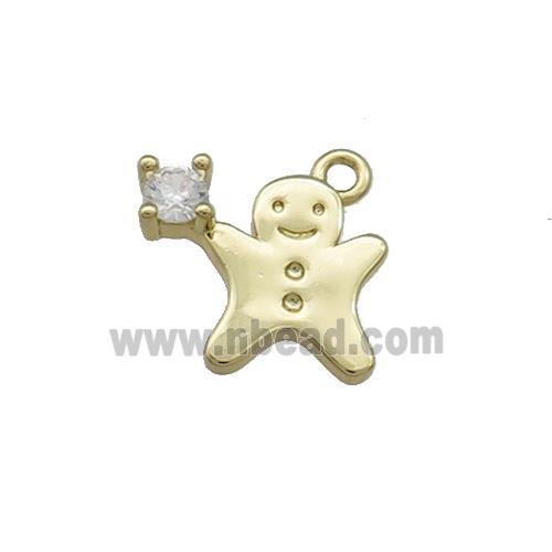 Christmas Gingerbread Man Copper Pendant Pave Zircon Gold Plated