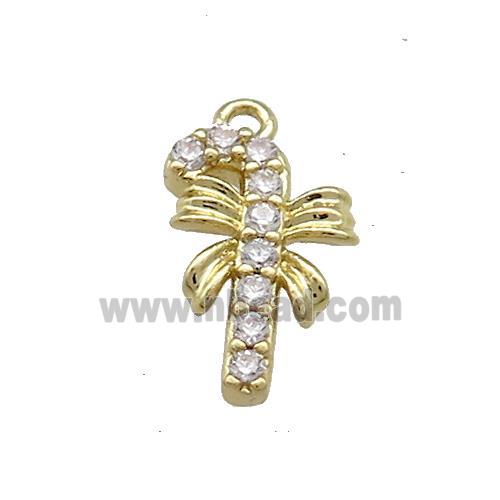 Christmas Candy Cane Copper Pendant Pave Zircon Gold Plated