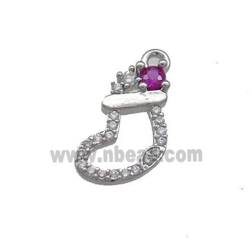 Christmas Stocking Charms Copper Pendant Pave Zircon Platinum Plated