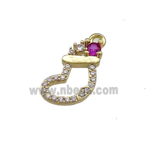 Christmas Stocking Charms Copper Pendant Pave Zircon Gold Plated