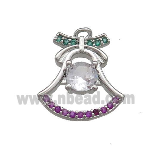 Christmas Bell Charms Copper Pendant Pave Zircon Platinum Plated