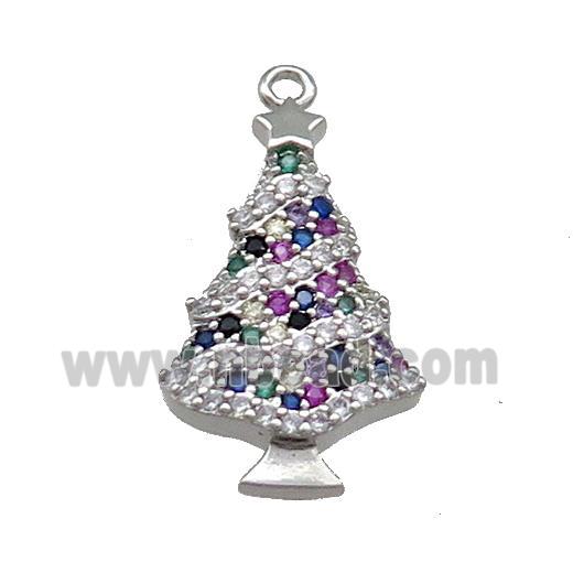 Christmas Tree Charms Copper Pendant Pave Zircon Platinum Plated