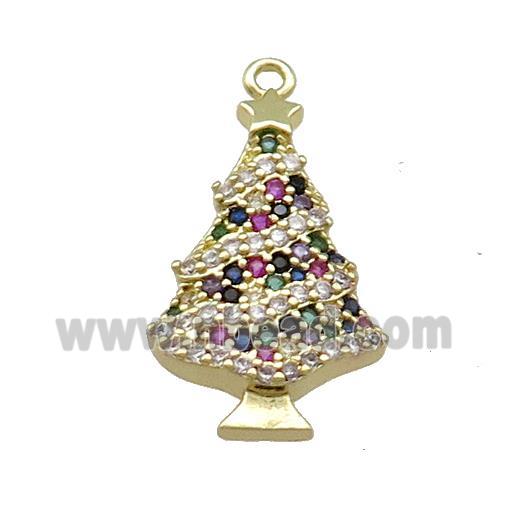 Christmas Tree Charms Copper Pendant Pave Zircon Gold Plated
