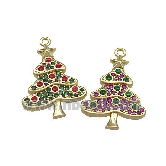 Christmas Tree Charms Copper Pendant Pave Zircon Gold Plated Mixed