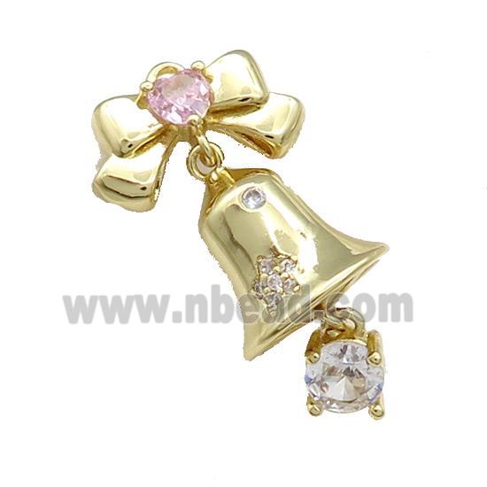 Christmas Bell Charms Copper Pendant Pave Zircon Gold Plated
