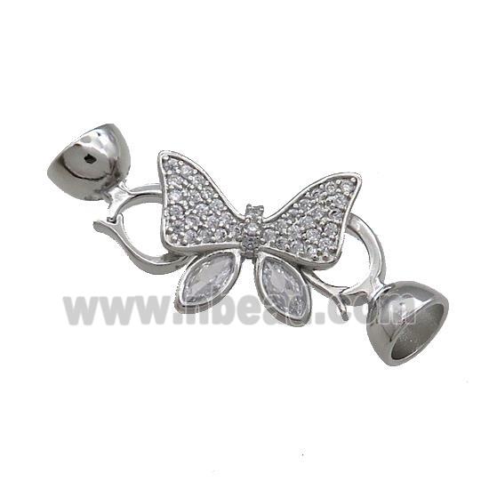 Copper Butterfly Clasp Pave Zircon Platinum Plated