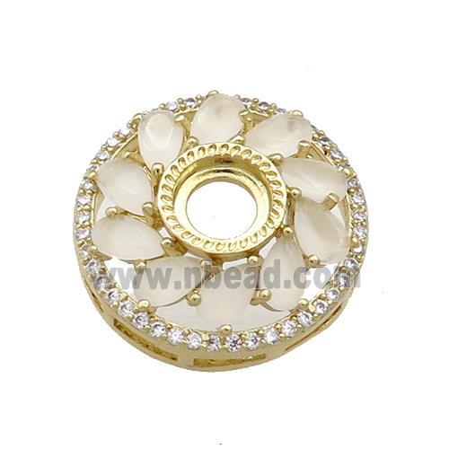 Copper Flower Pendant Pave White Crystal Glass Zircon With Pad Circle Gold Plated