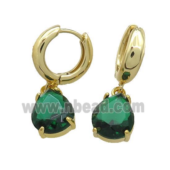 Copper Hoop Earrings Pave Green Crystal Glass Teardrop Gold Plated
