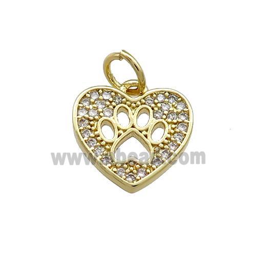 Copper Heart Pendant Pave Zircon Paw Gold Plated