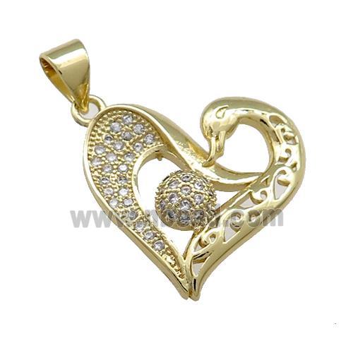 Copper Heart Pendant Pave Zircon Swan Gold Plated