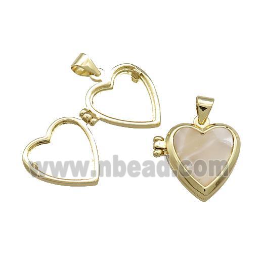 Copper Locket Pendant Pave Shell Heart Gold Plated