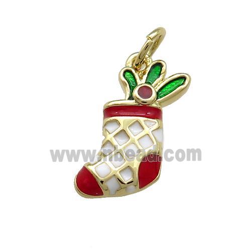 Christmas Stocking Charms Copper Pendant Multicolor Enamel Gold Plated