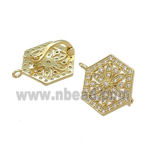 Copper Clasp Pave Zircon Hexagon Gold Plated