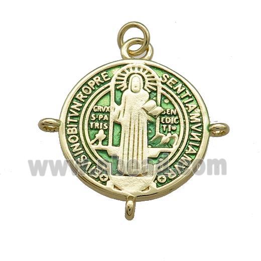 Copper Jesus Pendant Religious Medal Charms Green Painted Circle Gold Plated