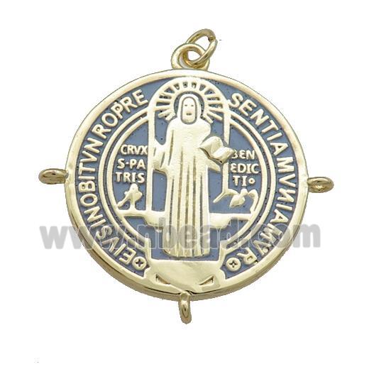 Copper Jesus Pendant Religious Medal Charms Gray Painted Circle Gold Plated