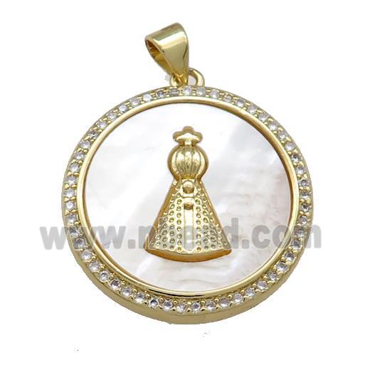 Copper Circle Pendant Pave Shell Zircon Religious Pope 18K Gold Plated