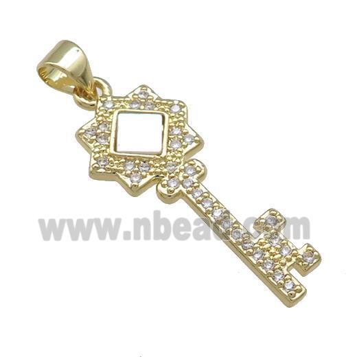 Copper Key Pendant Pave Shell Zircon 18K Gold Plated