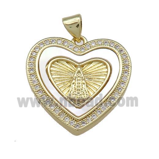 Copper Heart Pendant Pave Shell Zircon 18K Gold Plated