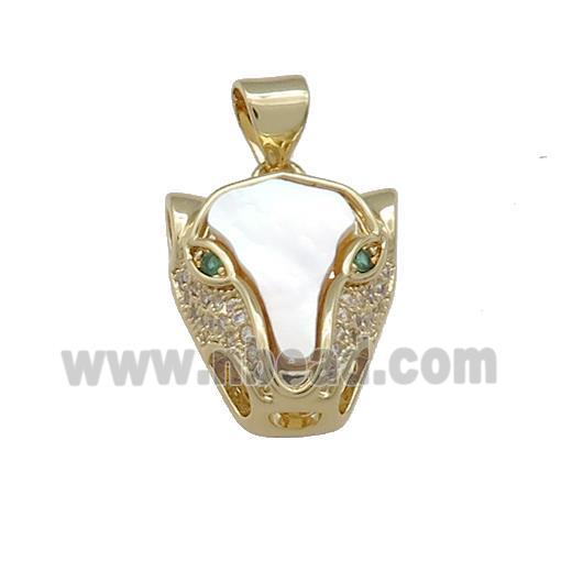 Copper Leopard Head Charms Pendant Pave Shell Zircon 18K Gold Plated