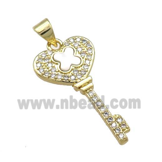 Copper Key Charms Pendant Pave Shell Zircon 18K Gold Plated
