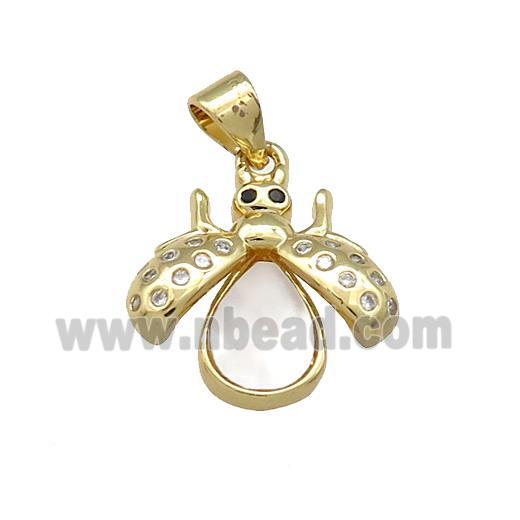 Copper Ladybug Charms Pendant Pave Shell Zircon 18K Gold Plated