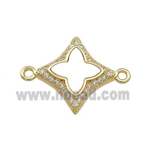 Copper Clover Connector Pave Shell Zircon 18K Gold Plated