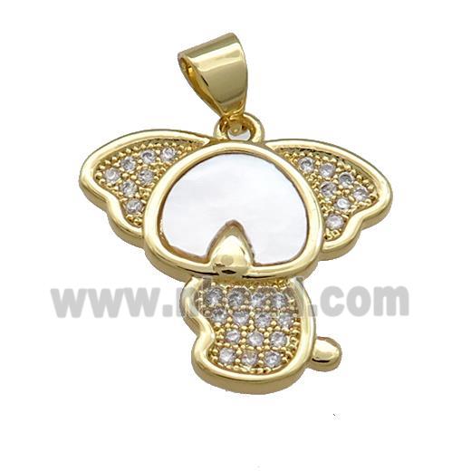 Cute Lucky Elephant Charms Copper Pendant Pave Shell Zircon 18K Gold Plated
