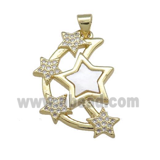 Copper Moon Star Pendant Pave Shell Zircon 18K Gold Plated