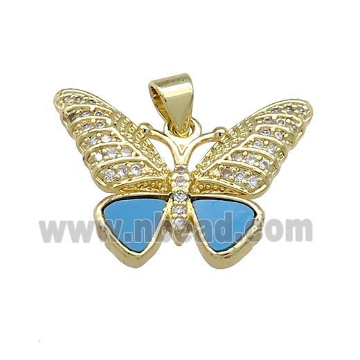 Copper Butterfly Pendant Pave Blue Shell Zircon 18K Gold Plated