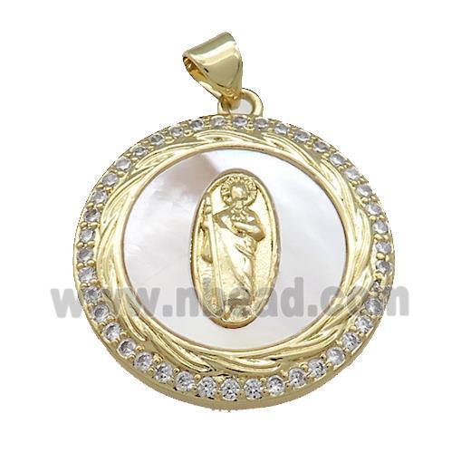 Copper Circle Pendant Pave Shell Zircon Jesus 18K Gold Plated