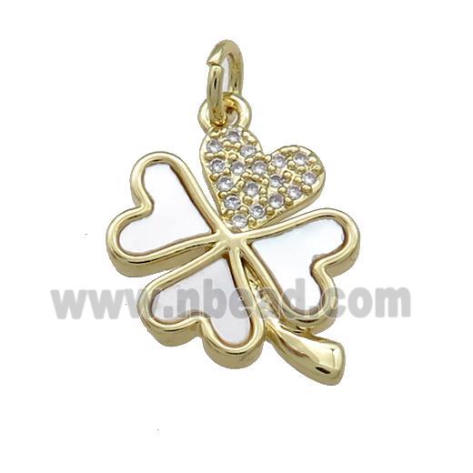 Copper Clover Pendant Pave Shell Zircon 18K Gold Plated