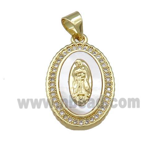 Jesus Charms Copper Oval Pendant Pave Shell Zircon 18K Gold Plated