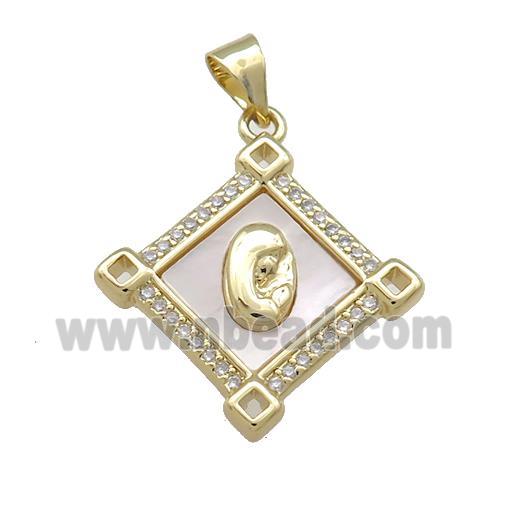 Virgin Mary Charms Copper Square Pendant Pave Zircon Religious Prayer 18K Gold Plated
