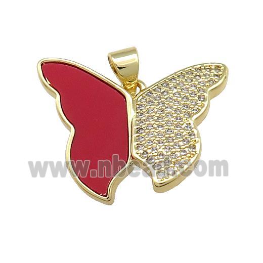 Copper Butterfly Pendant Pave Red Shell Zircon 18K Gold Plated
