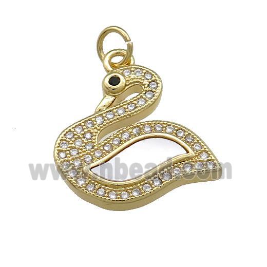Copper Swan Charms Pendant Pave Shell Zircon 18K Gold Plated