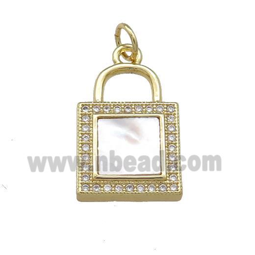 Copper Lock Pendant Pave Shell Zircon 18K Gold Plated