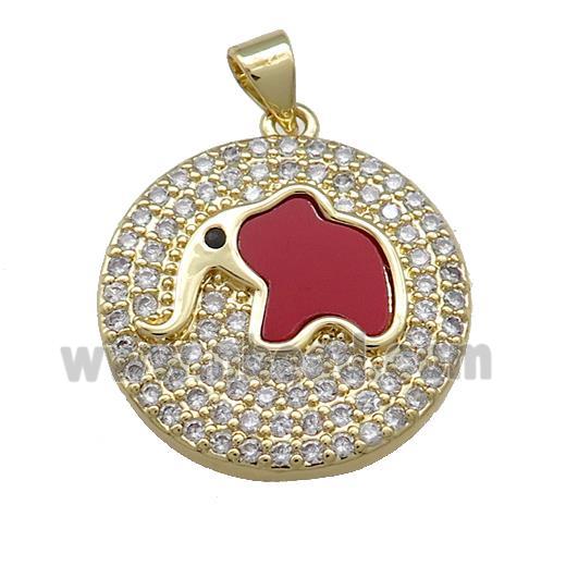 Copper Elephant Charms Pendant Pave Shell Zircon Circle 18K Gold Plated