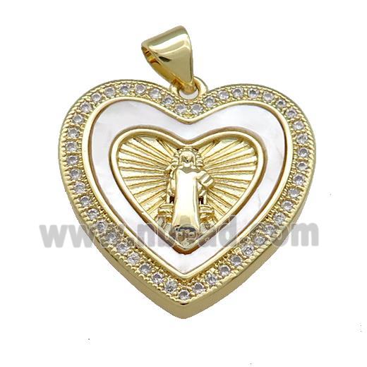 Copper Heart Pendant Pave Shell Zircon Jesus 18K Gold Plated