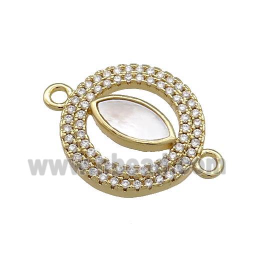 Copper Eye Charms Connector Pave Shell Zircon Circle 18K Gold Plated