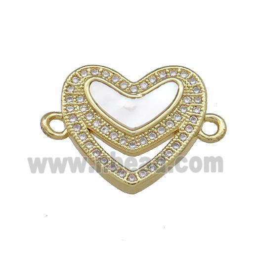 Copper Heart Connector Pave Shell Zircon 18K Gold Plated