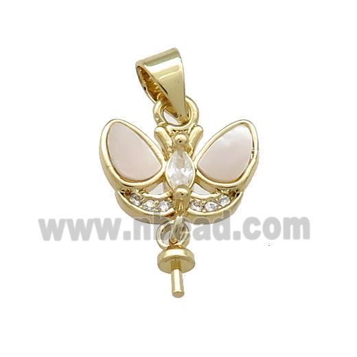 Copper Butterfly Pendant Pave Shell Zircon Bail 18K Gold Plated
