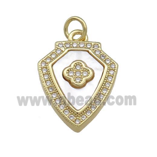 Copper Shield Clover Pendant Pave Shell Zircon 18K Gold Plated