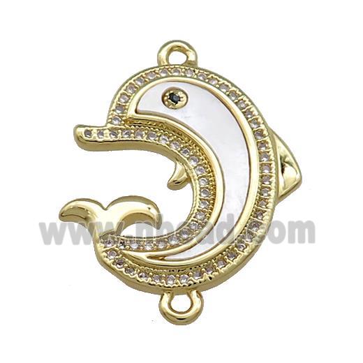 Copper Dolphin Charms Pendant Pave Shell Zircon 18K Gold Plated
