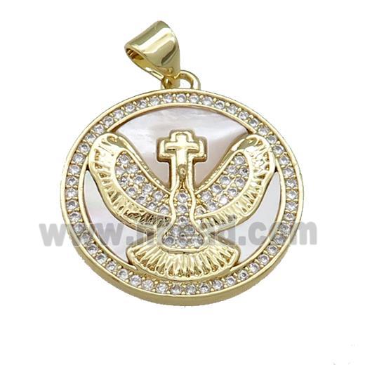 Copper Eagle Pendant Pave Shell Zircon Circle 18K Gold Plated