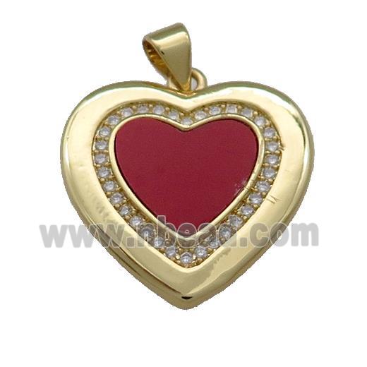 Copper Heart Pendant Pave Red Shell Zircon 18K Gold Plated