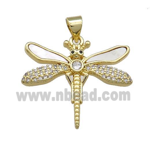 Copper Dragonfly Pendant Pave Shell Zircon 18K Gold Plated