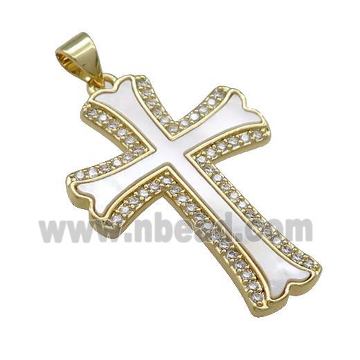 Copper Cross Pendant Pave Shell Zircon 18K Gold Plated